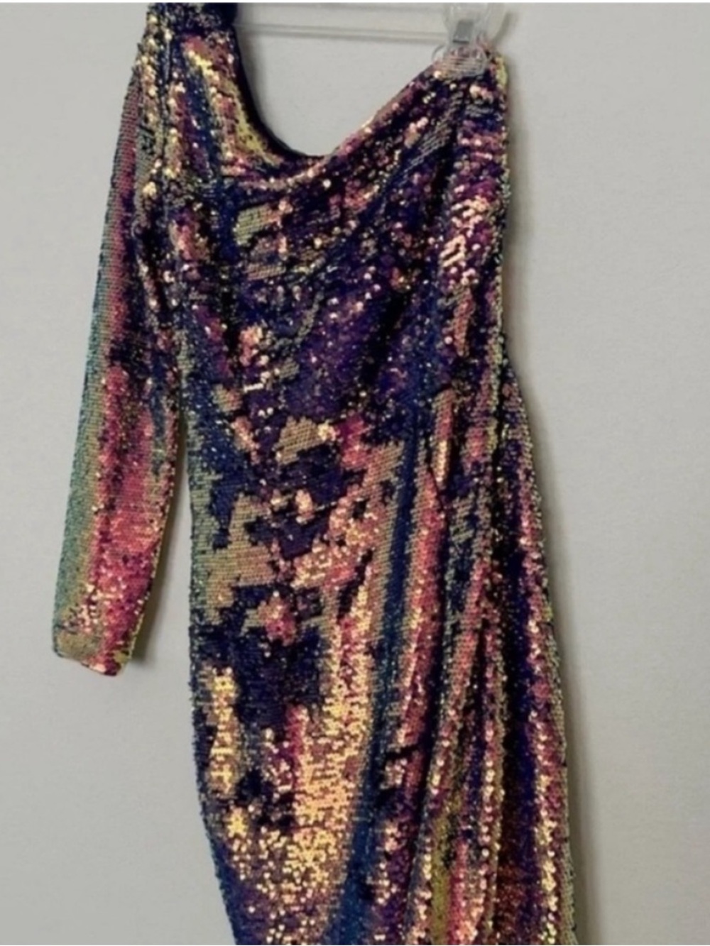 Aidan Mattox Iridescent Sequin One Shoulder Mini Cocktail Dress NWT - Picture 3 of 10